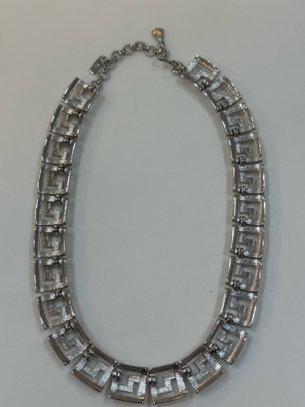 Vintage Monet Silver Tone Greek Key Link Choker Necklace | 12”-14” - Picture 8 of 13